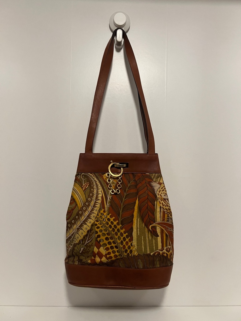 Salvatore Ferragamo Safari/Jungle Bucket Bag with Brown Leather Trim